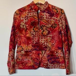 NWT Coldwater Creek Peacock Garden zip‎ front mandarin collar floral jacket
